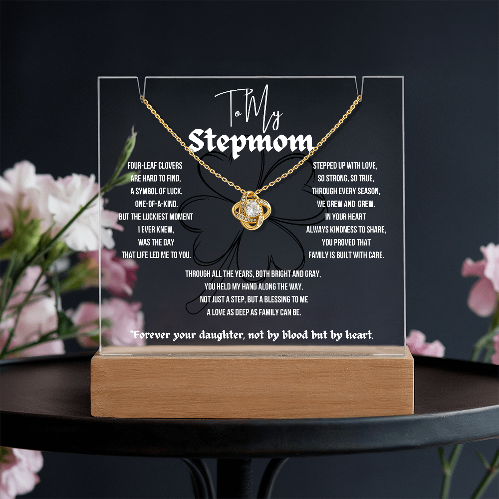 To My Stepmom Love Knot Necklace With Keepsake Acrylic Led Lamp