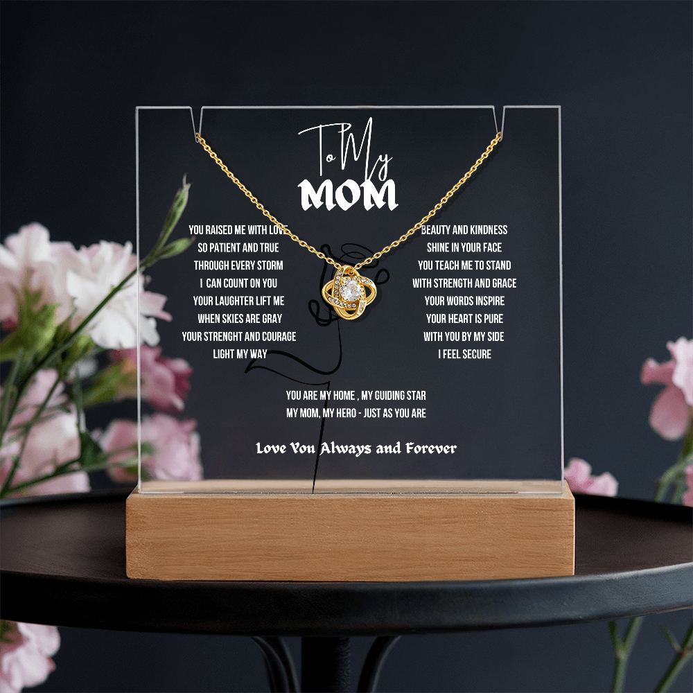 To My Mom Love Knot Necklace With Keepsake Acrylic Led LampDay