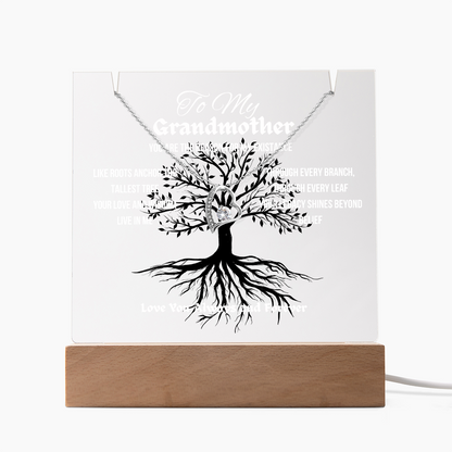 For My Grandmother Forever Acrylic Led Lamp With Love Necklace Bundle