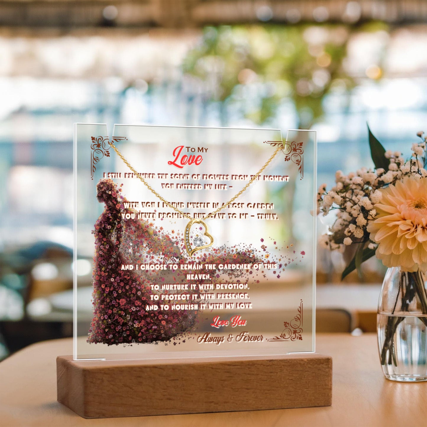 Acrylic Keepsake With Forever Love Necklace To My Love My Flower