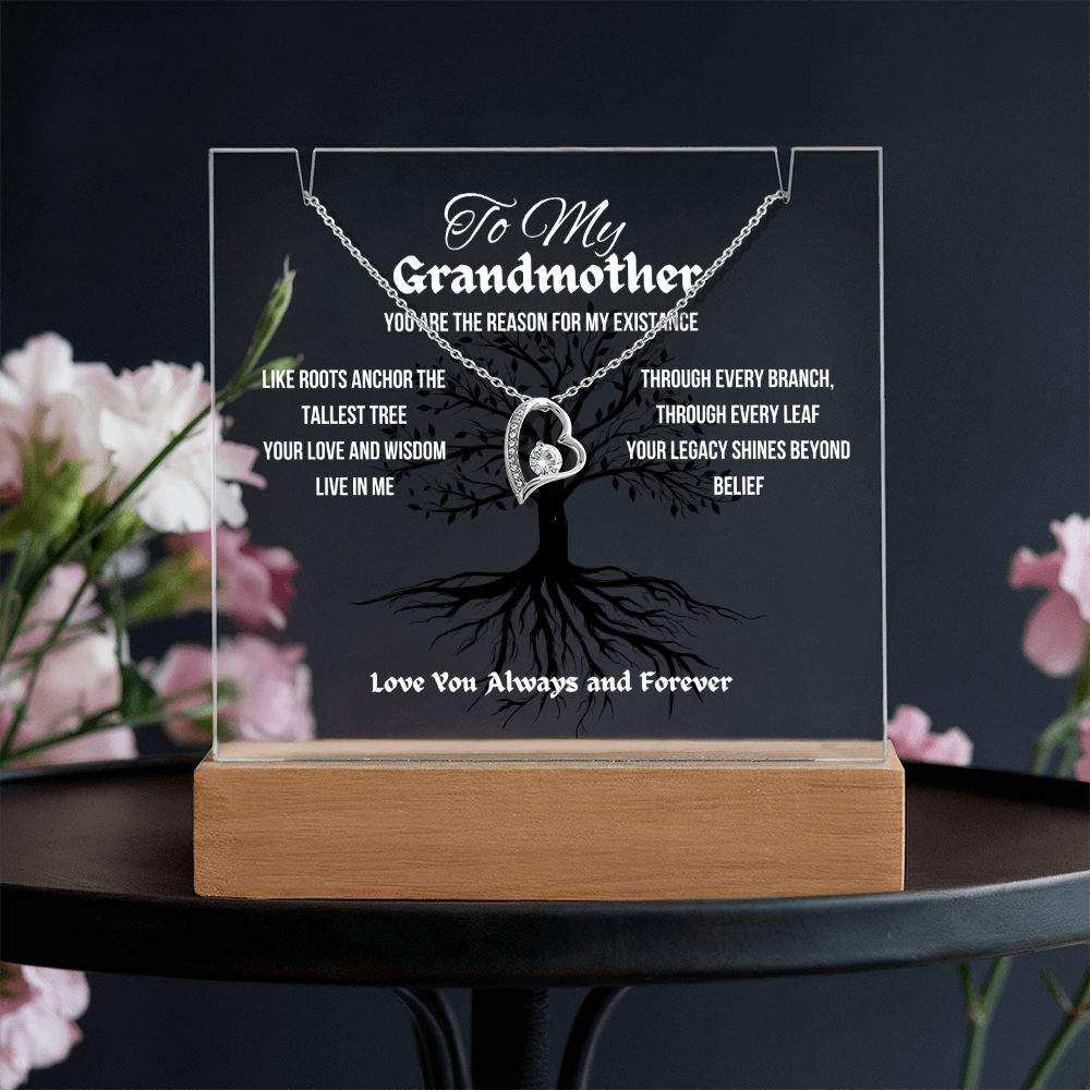 For My Grandmother Forever Acrylic Led Lamp With Love Necklace Bundle