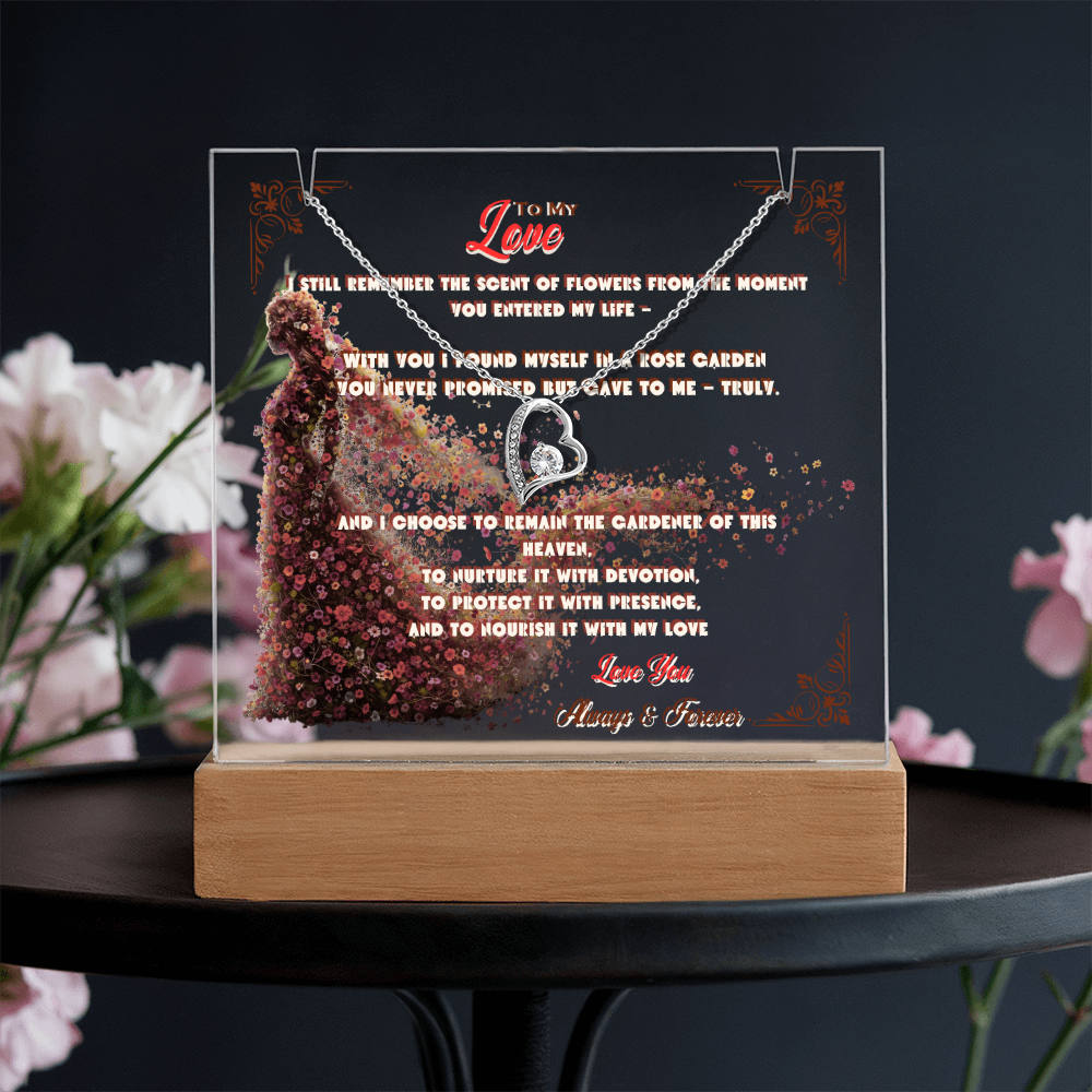 To My Love, Keepsake Acrylic Led Lamp With Forever Love Necklace Bundle
