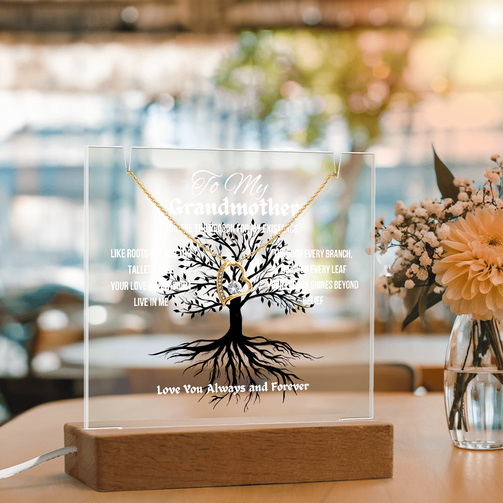 For My Grandmother Forever Acrylic Led Lamp With Love Necklace Bundle