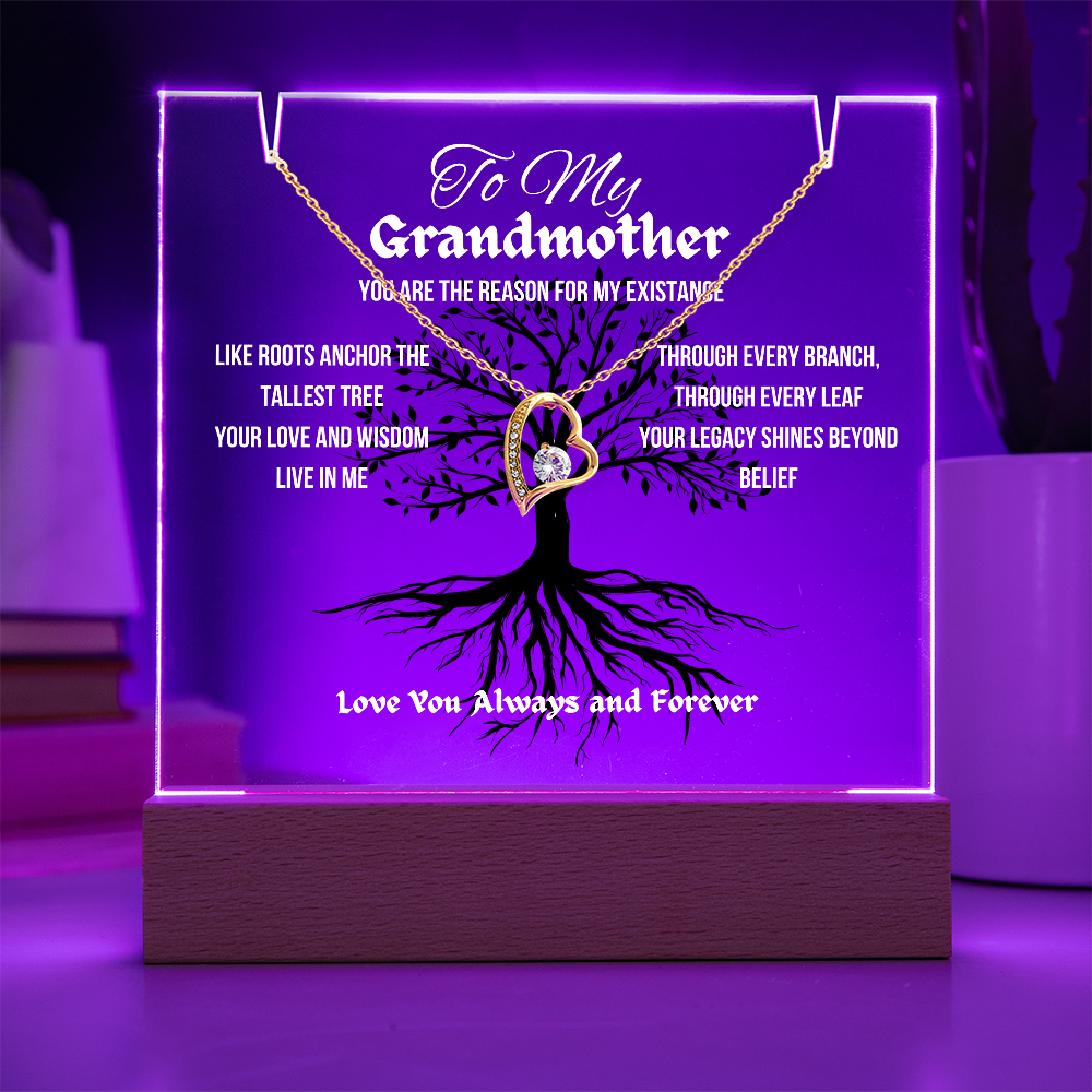 For My Grandmother Forever Acrylic Led Lamp With Love Necklace Bundle