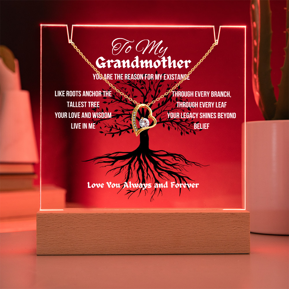 For My Grandmother Forever Acrylic Led Lamp With Love Necklace Bundle