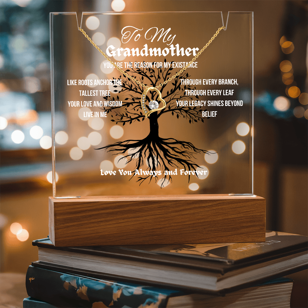 For My Grandmother Forever Acrylic Led Lamp With Love Necklace Bundle