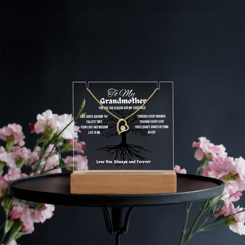 For My Grandmother Forever Acrylic Led Lamp With Love Necklace Bundle