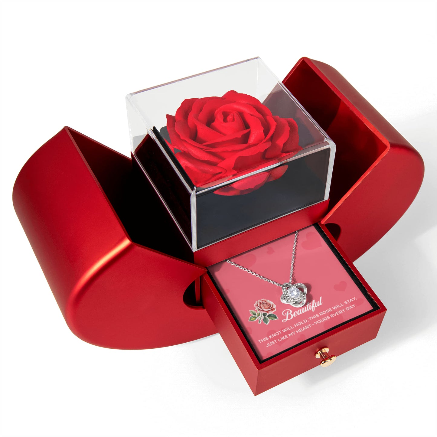 Love Knot Necklace – Rose Gift Box Gift with Cubic Zirconia Pendant & Adjustable Chain