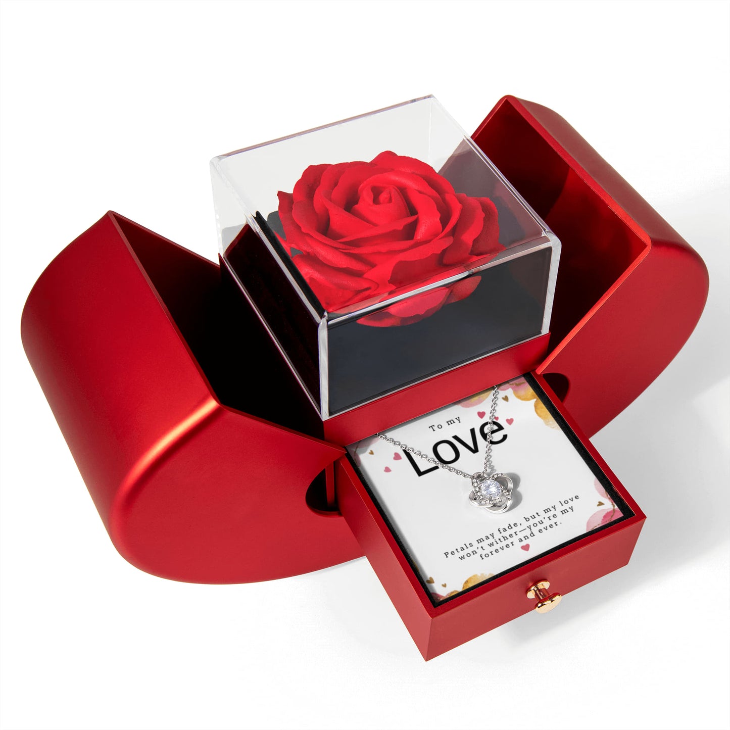 To My Love Rose Heart Box with Love Knot Necklace