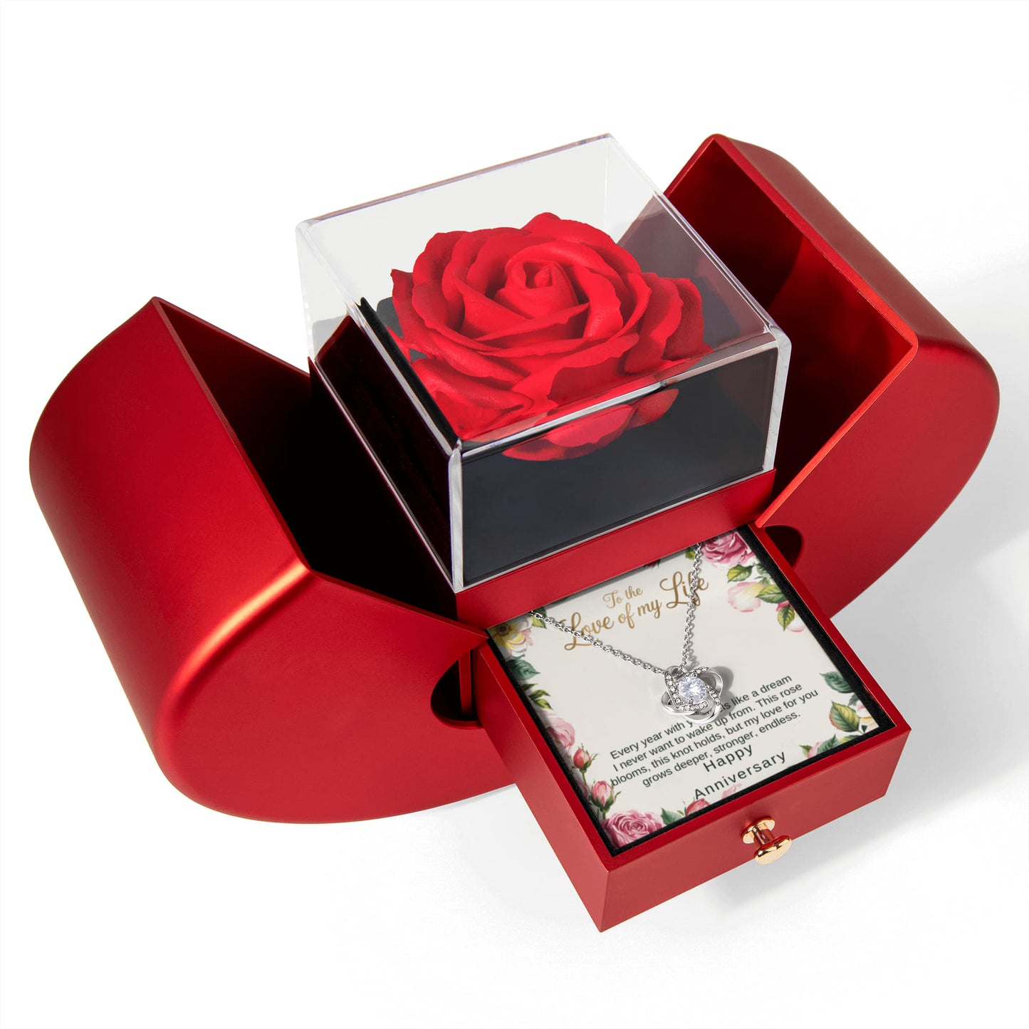 To The Love Of My Life  Rose Heart Box with Love Knot Necklace