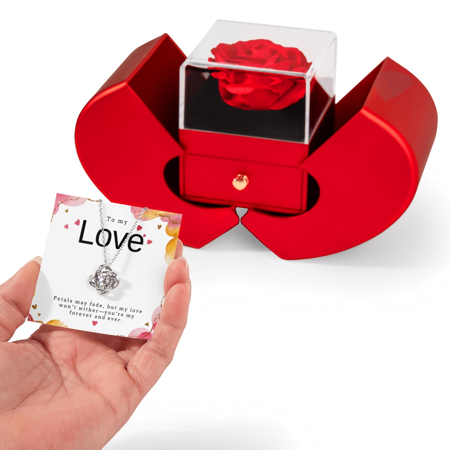 To My Love Rose Heart Box with Love Knot Necklace