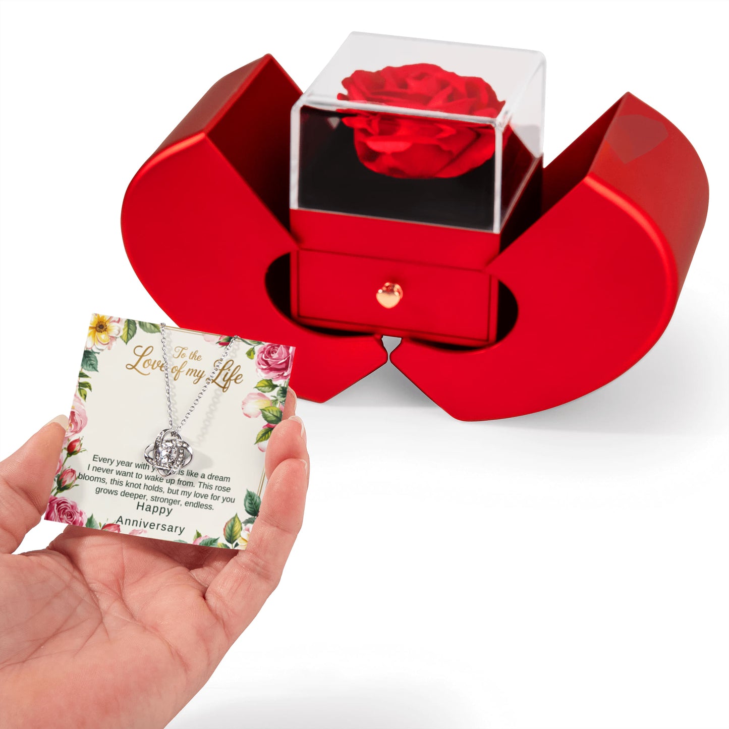 To The Love Of My Life  Rose Heart Box with Love Knot Necklace