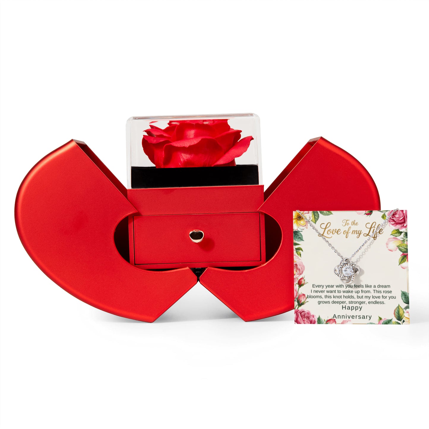 To The Love Of My Life  Rose Heart Box with Love Knot Necklace