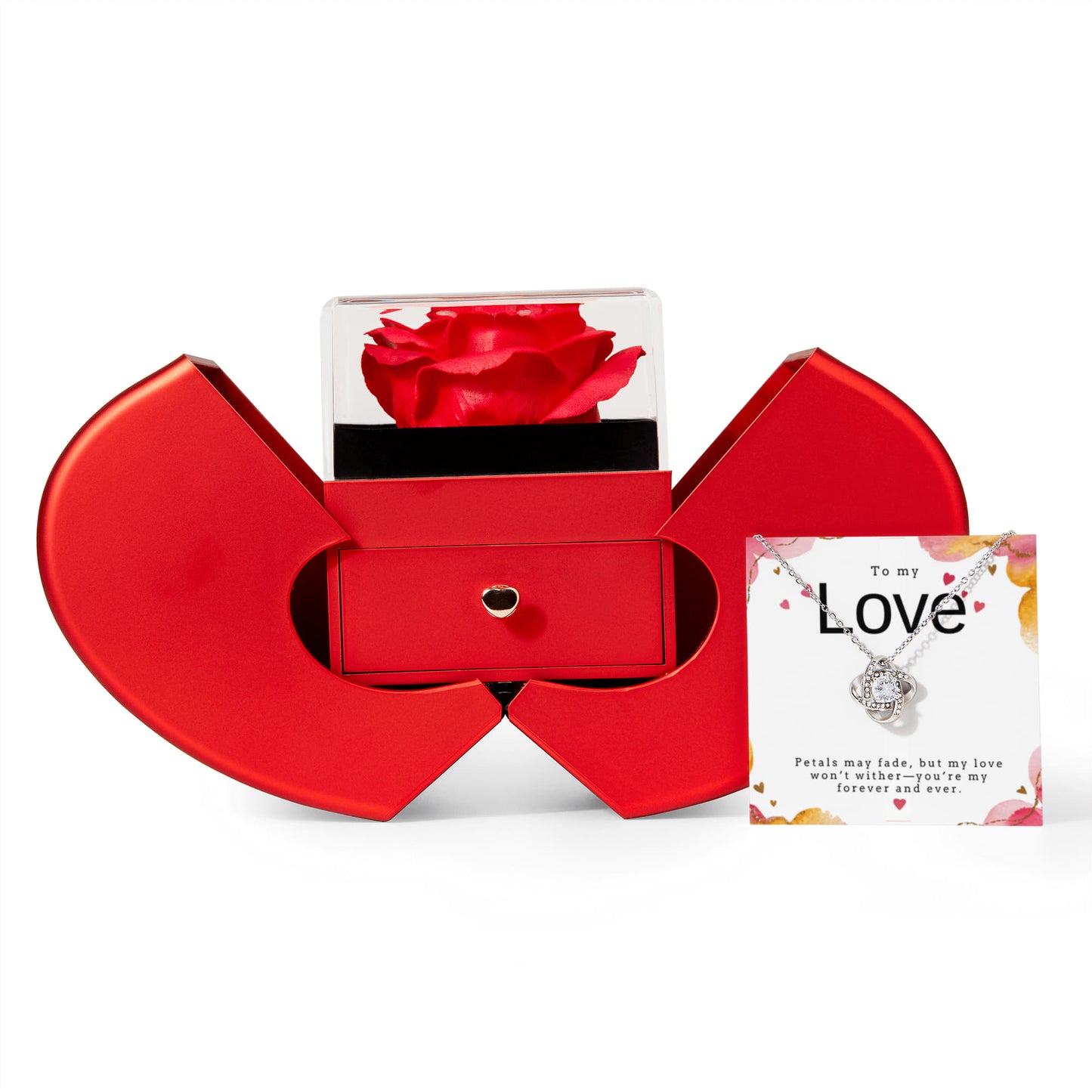 To My Love Rose Heart Box with Love Knot Necklace