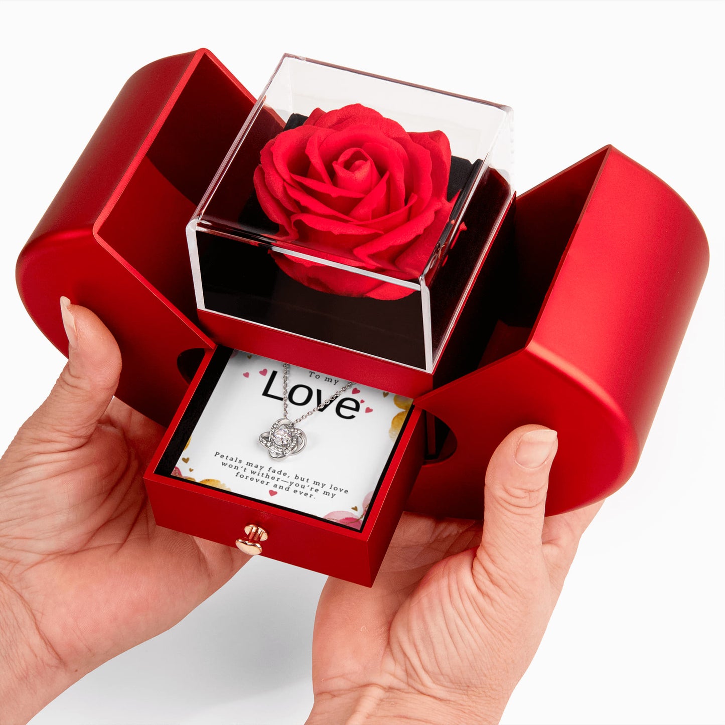 To My Love Rose Heart Box with Love Knot Necklace