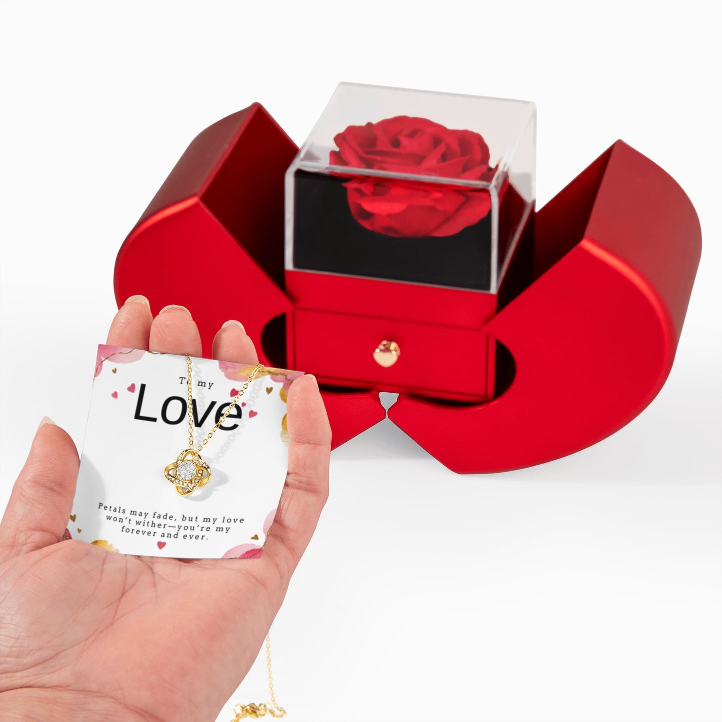 To My Love Rose Heart Box with Love Knot Necklace