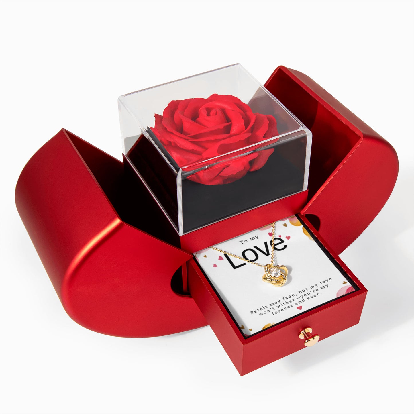 To My Love Rose Heart Box with Love Knot Necklace
