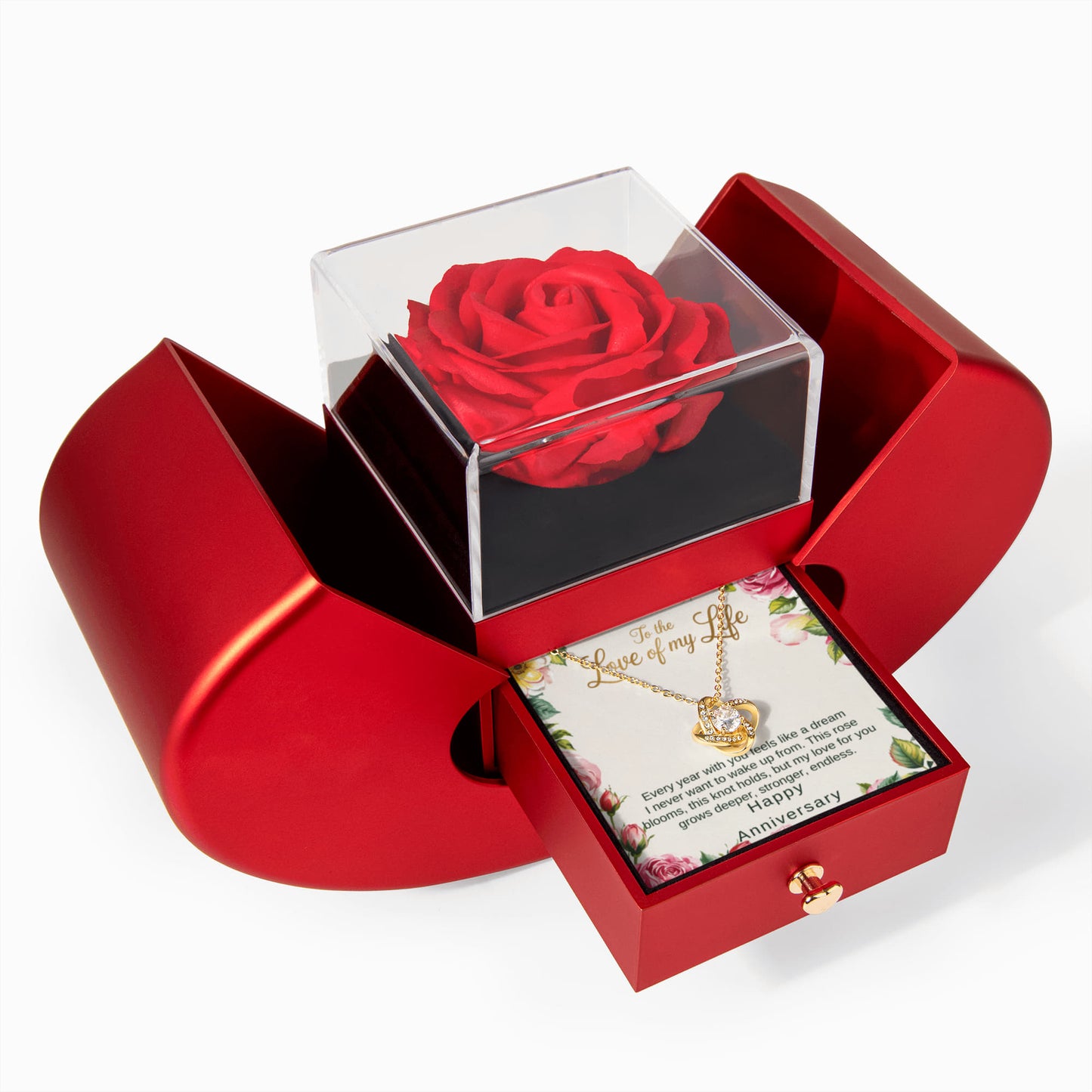 To The Love Of My Life  Rose Heart Box with Love Knot Necklace