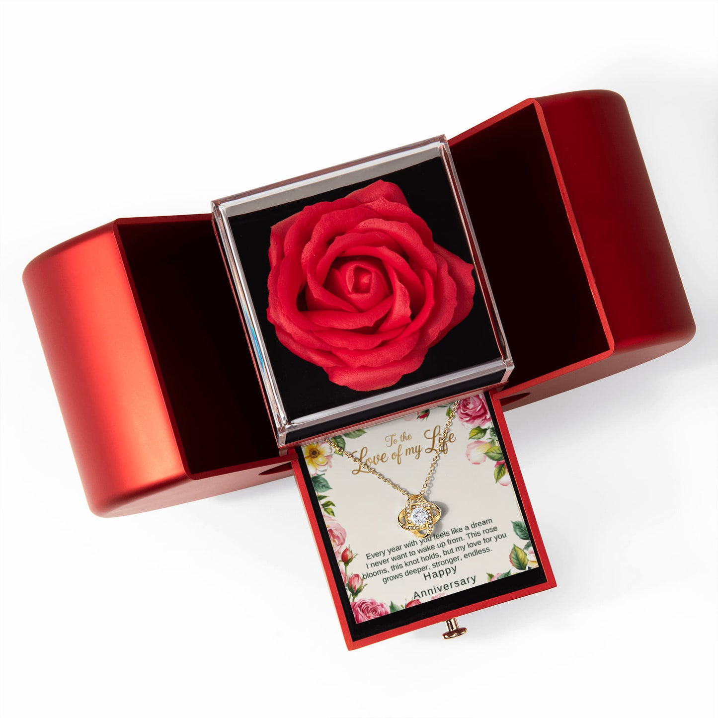 To The Love Of My Life  Rose Heart Box with Love Knot Necklace
