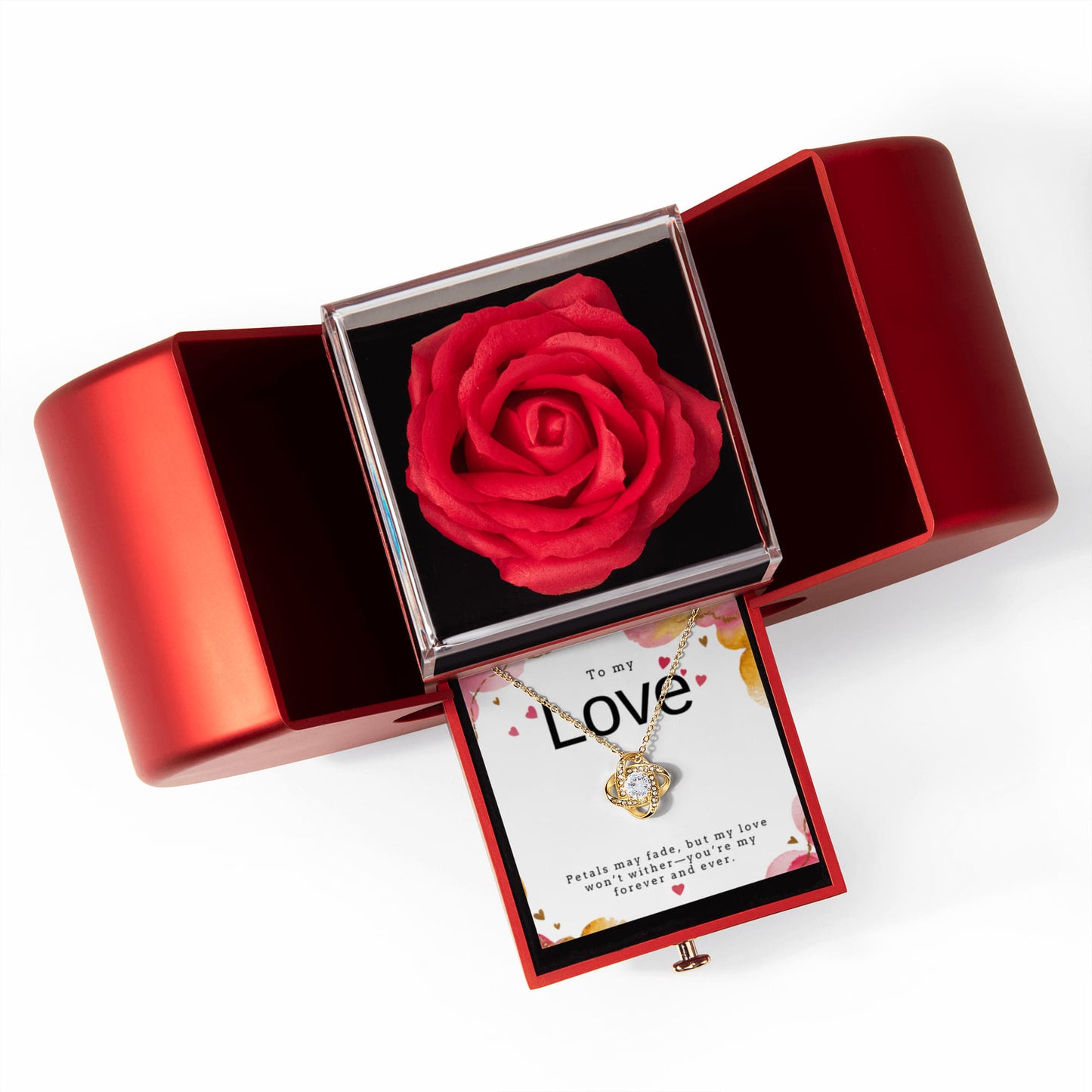 To My Love Rose Heart Box with Love Knot Necklace