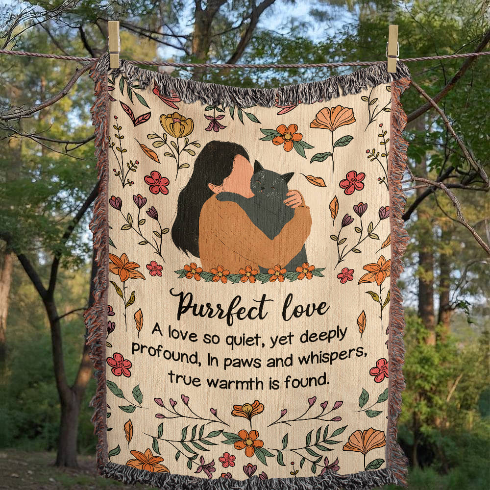 Purrfect Love Woven Blanket, Gift for Cat Moms on Mother's Day, Birthdaysor Just Because...