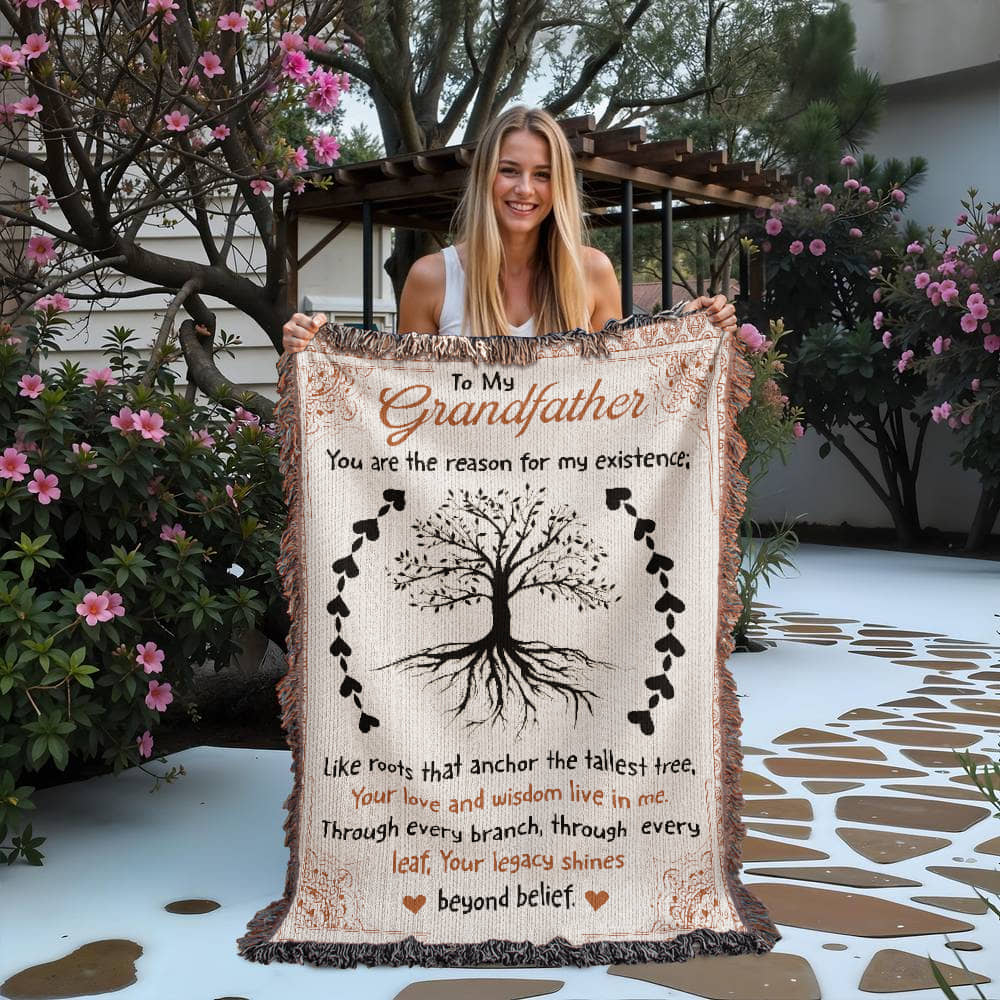 "To My Grandfather" Woven Blanket, Gift For Father's Day, Birthday