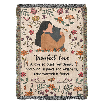 Purrfect Love Woven Blanket, Gift for Cat Moms on Mother's Day, Birthdaysor Just Because...