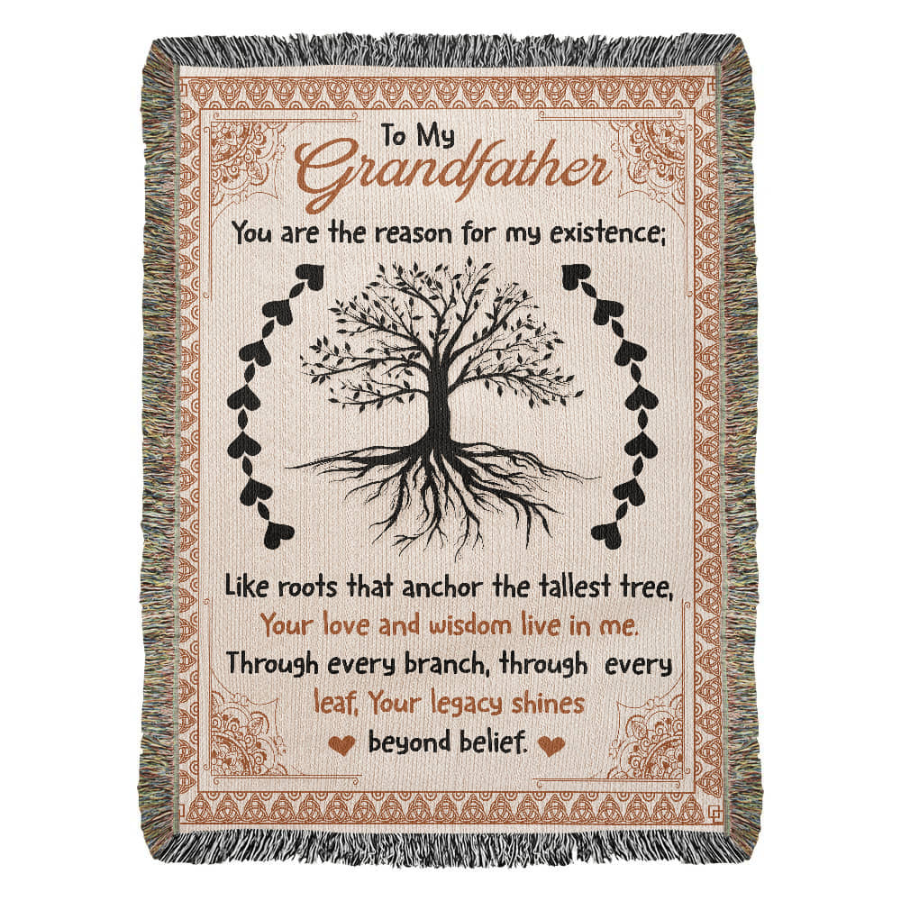 "To My Grandfather" Woven Blanket, Gift For Father's Day, Birthday