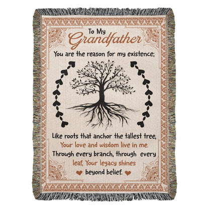"To My Grandfather" Woven Blanket, Gift For Father's Day, Birthday