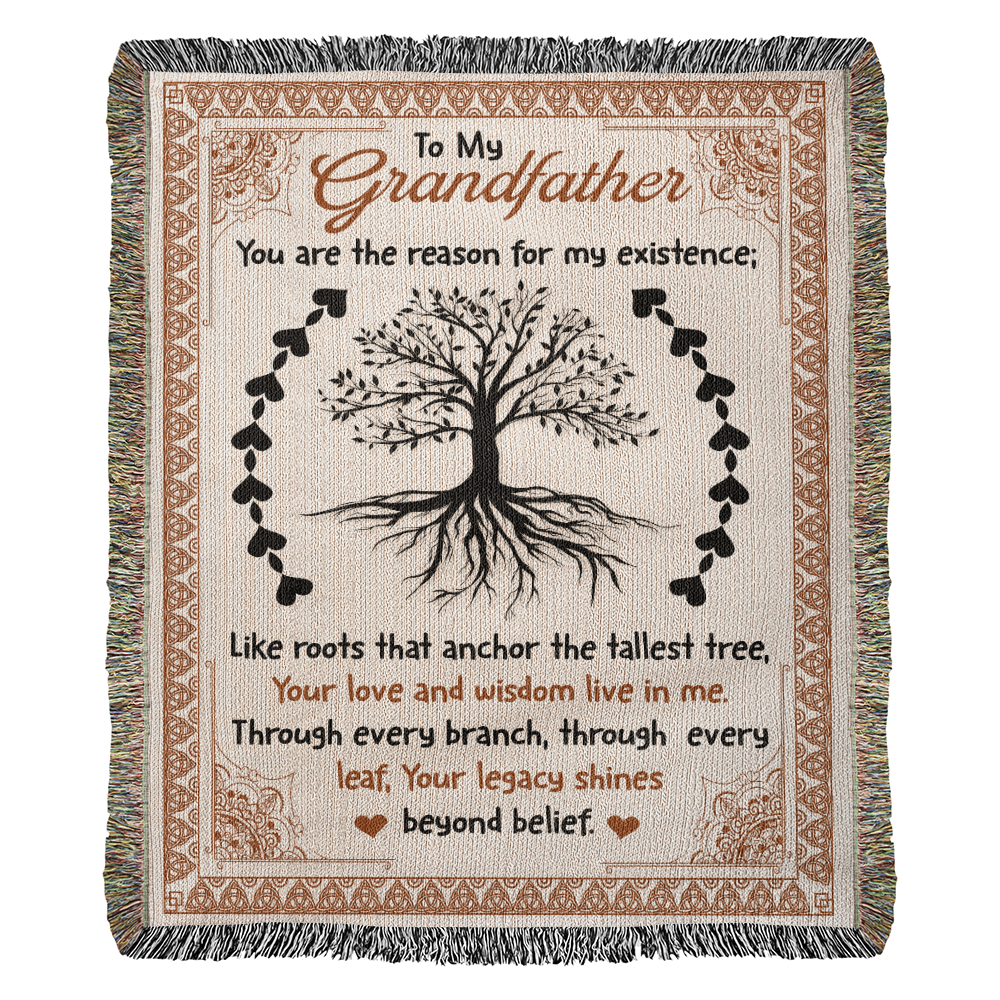 "To My Grandfather" Woven Blanket, Gift For Father's Day, Birthday