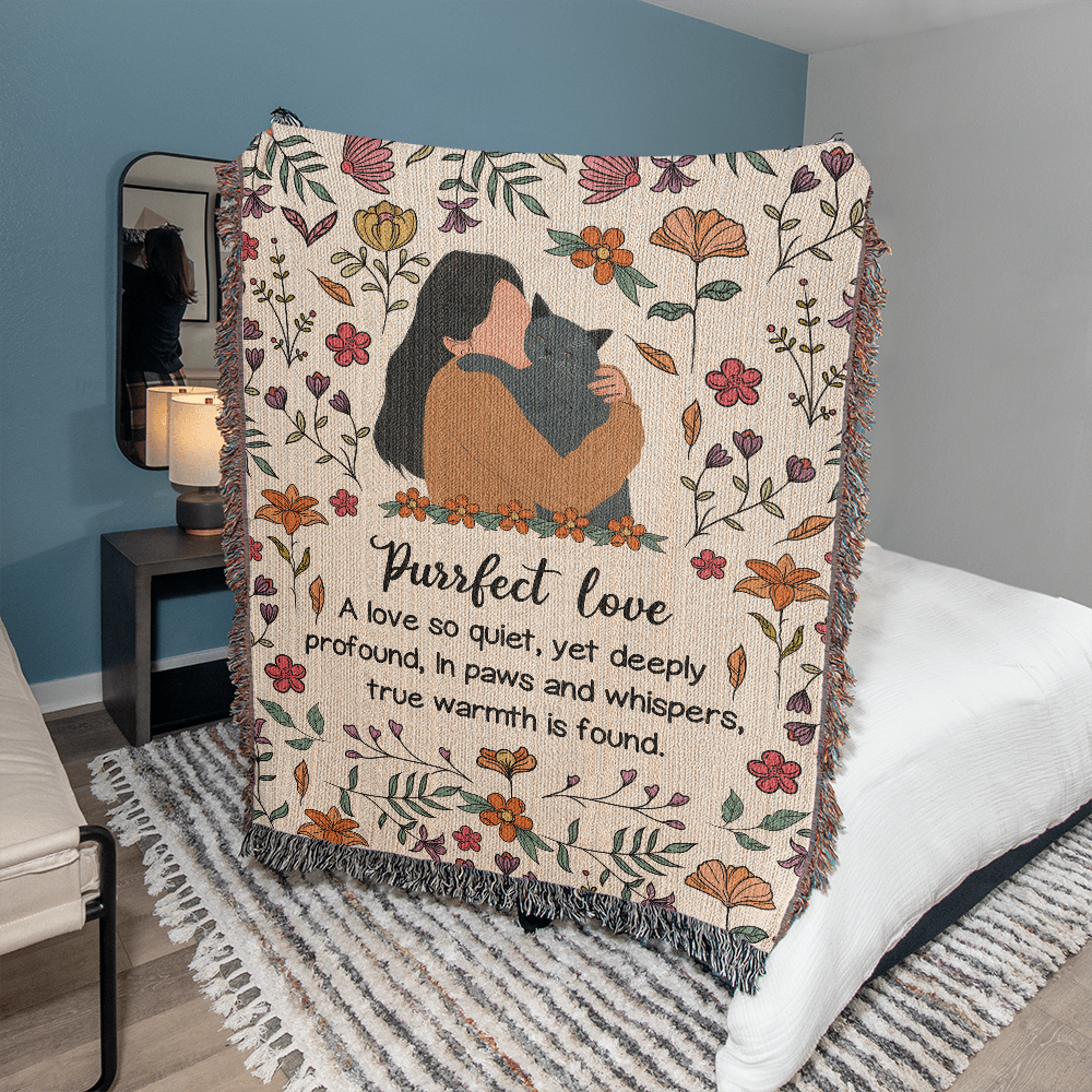 Purrfect Love Woven Blanket, Gift for Cat Moms on Mother's Day, Birthdaysor Just Because...