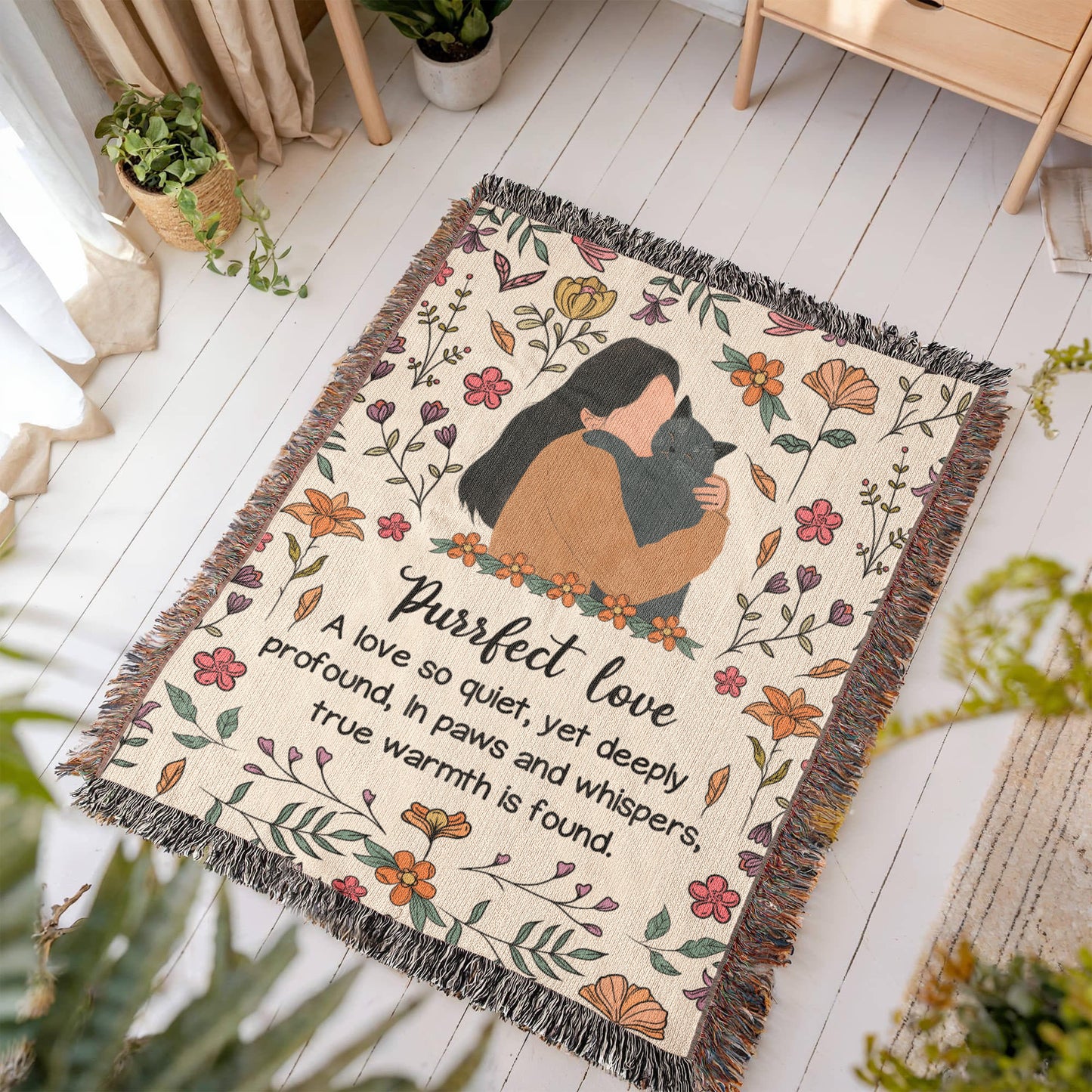 Purrfect Love Woven Blanket, Gift for Cat Moms on Mother's Day, Birthdaysor Just Because...