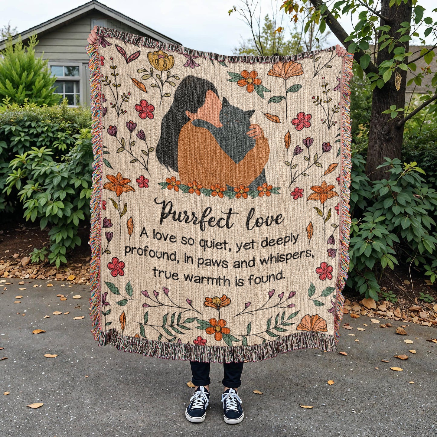 Purrfect Love Woven Blanket, Gift for Cat Moms on Mother's Day, Birthdaysor Just Because...