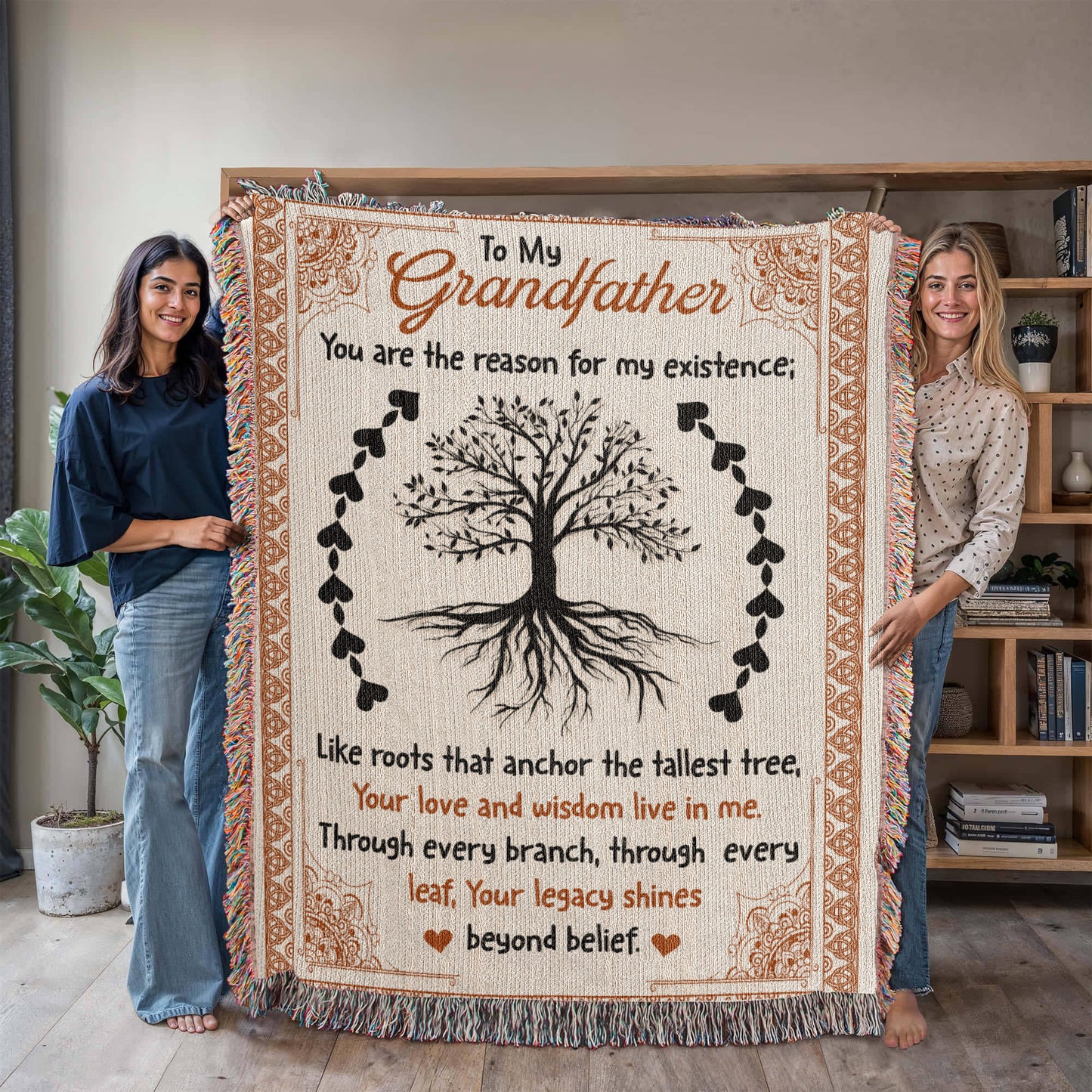 "To My Grandfather" Woven Blanket, Gift For Father's Day, Birthday