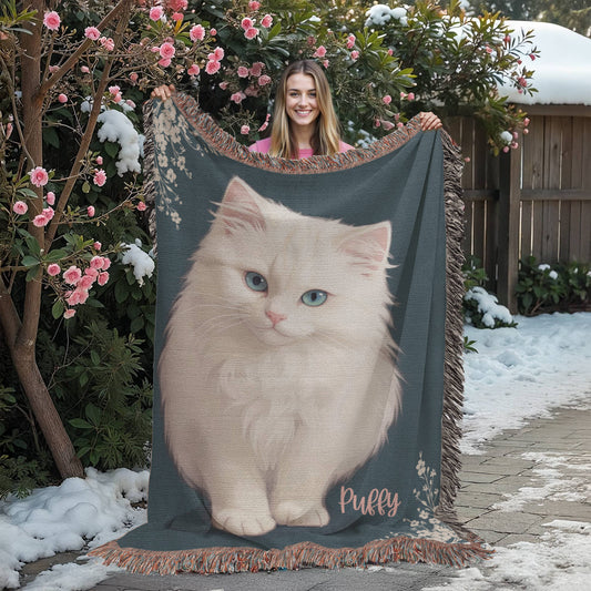 Personalised Woven Blanket For Cat Parents