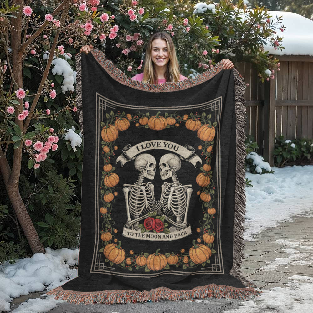 Halloween Love Woven Blanket - I Love You To The Moon and Back