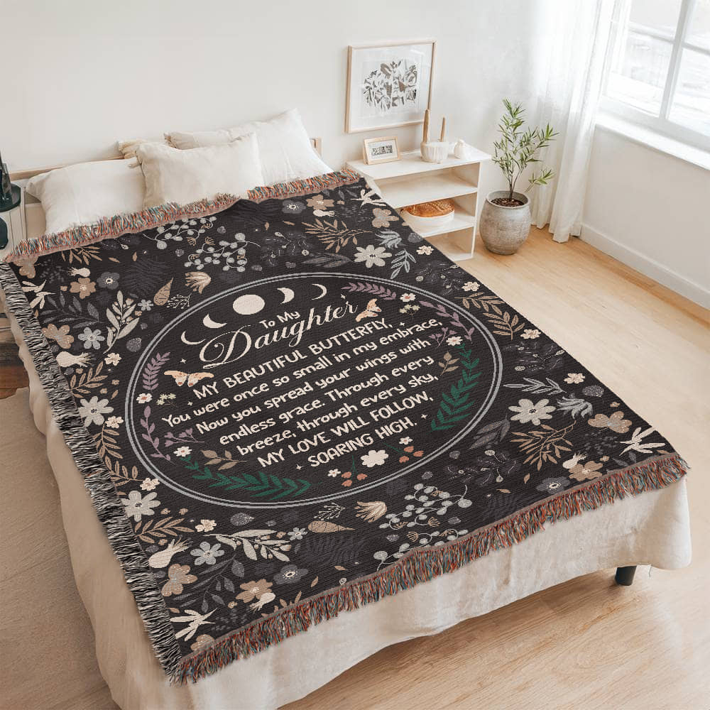 To My Daughter, My Beautiful Butterfly Woven Blanket Gift For Daughter Birthday Present