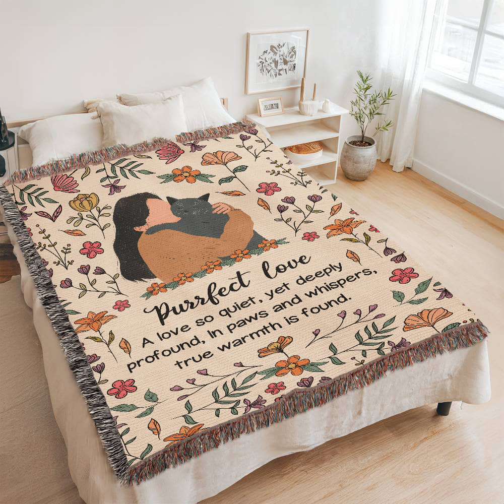 Purrfect Love Woven Blanket, Gift for Cat Moms on Mother's Day, Birthdaysor Just Because...