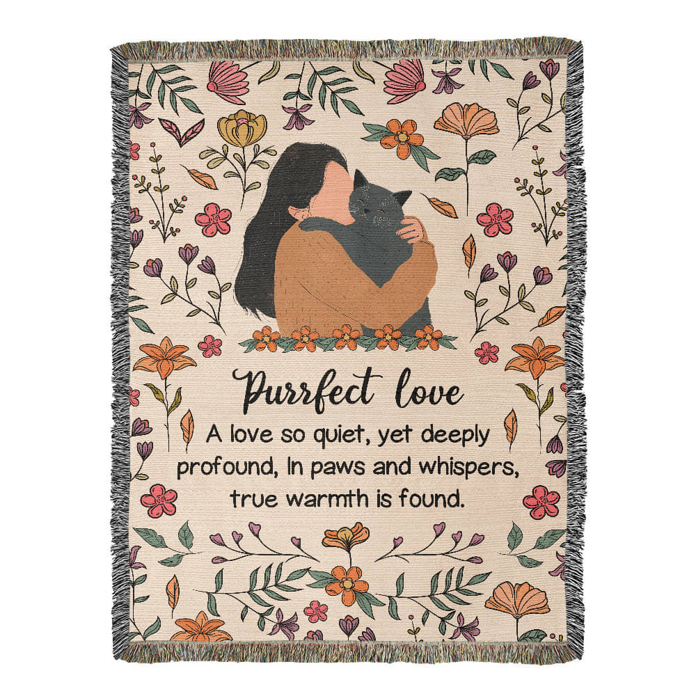 Purrfect Love Woven Blanket, Gift for Cat Moms on Mother's Day, Birthdaysor Just Because...