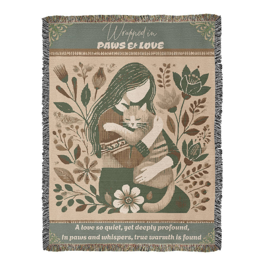Wrapped With Paws & Love Woven Blanket Gift For Cat Mom