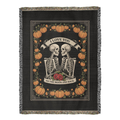 Halloween Love Woven Blanket - I Love You To The Moon and Back
