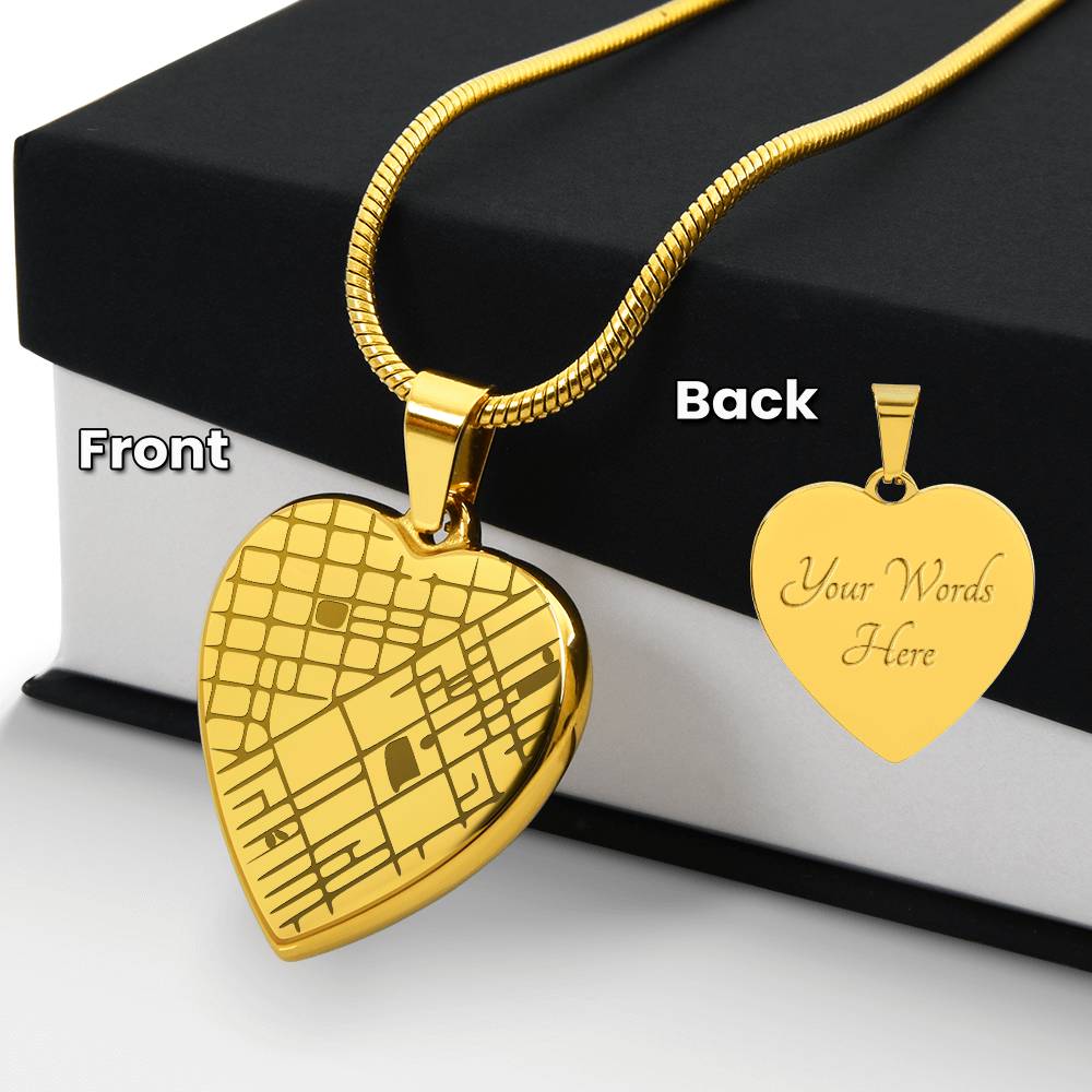 Engraved Map Heart Necklace
