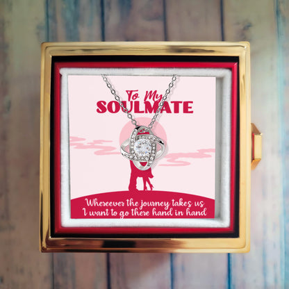 To My Soulmate Love Knot Necklace With Rotating Rose Box