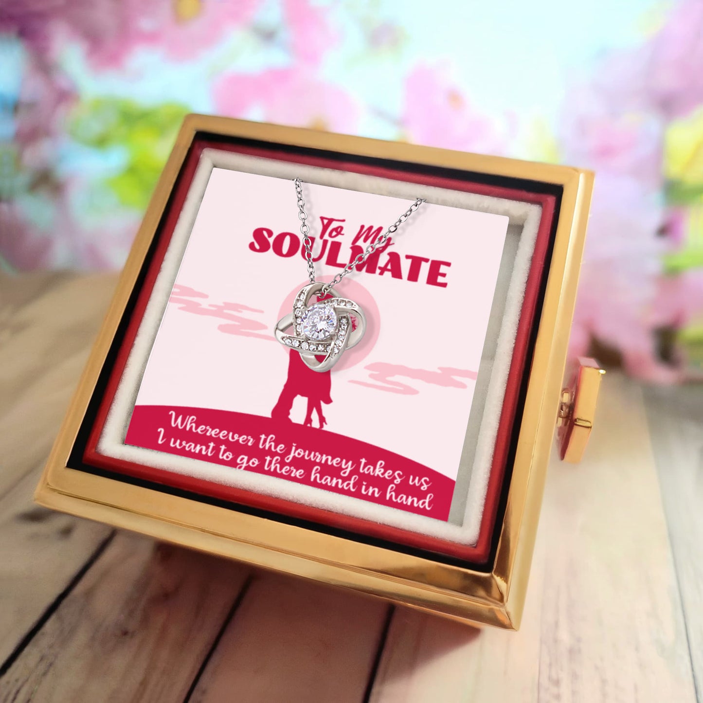 To My Soulmate Love Knot Necklace With Rotating Rose Box