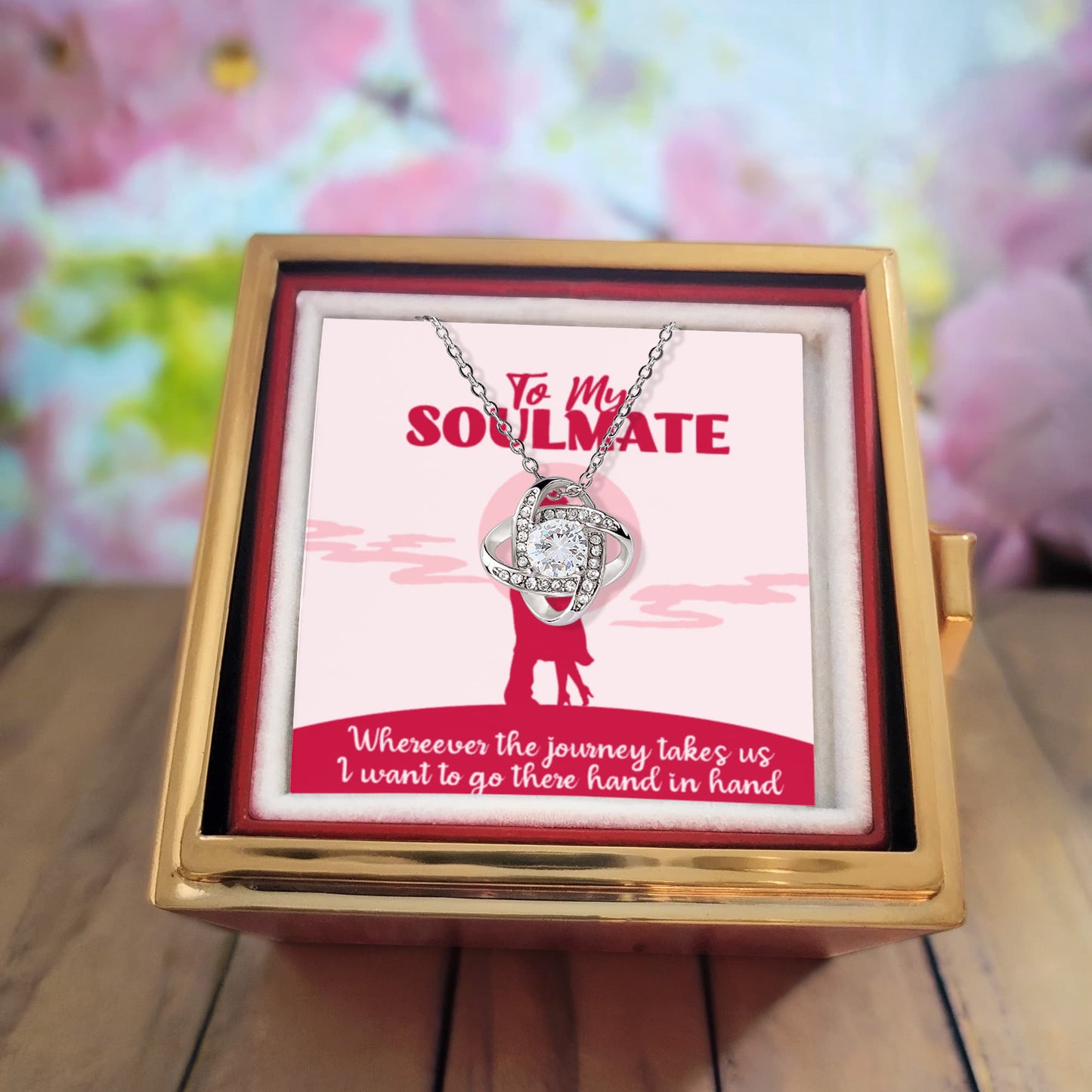 To My Soulmate Love Knot Necklace With Rotating Rose Box