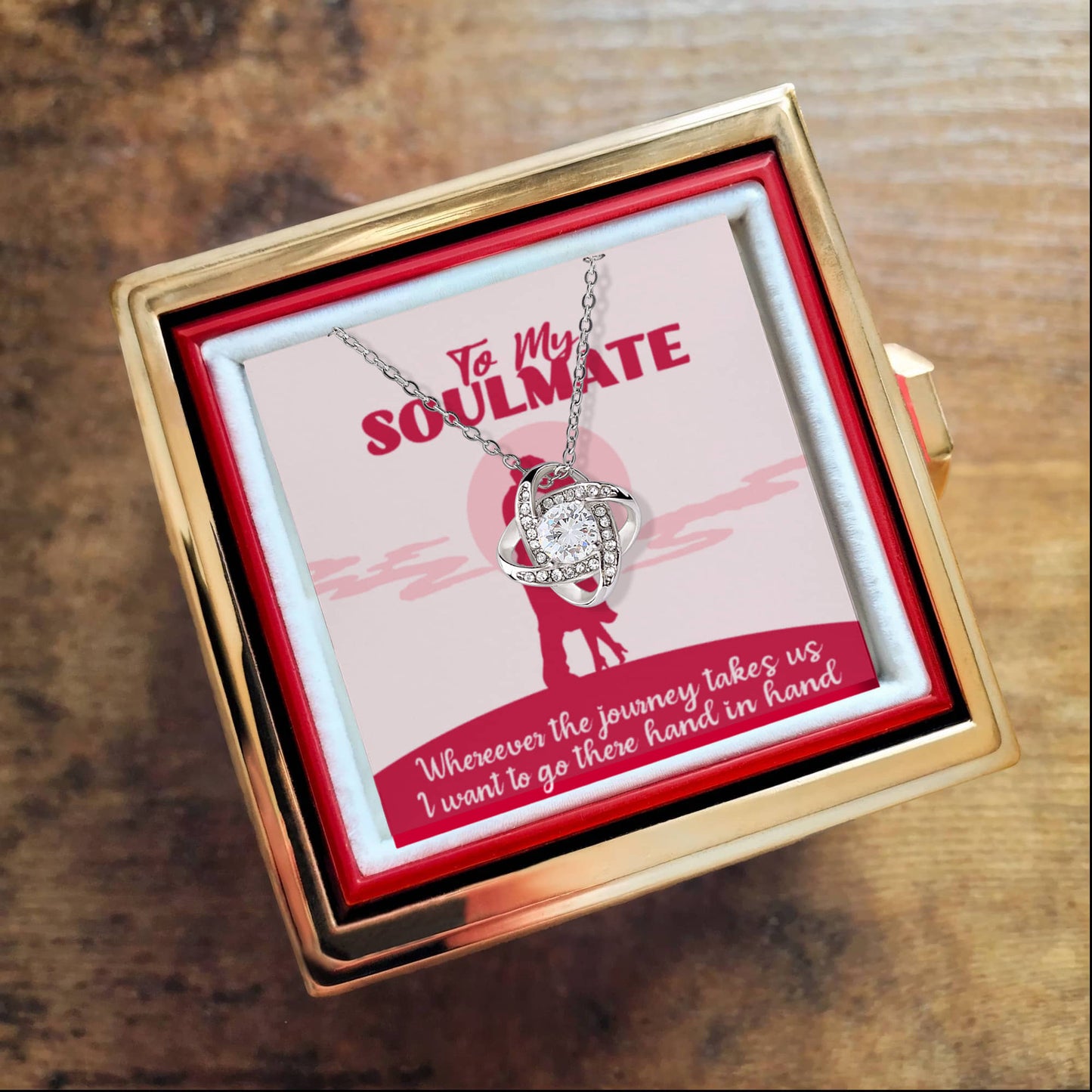 To My Soulmate Love Knot Necklace With Rotating Rose Box