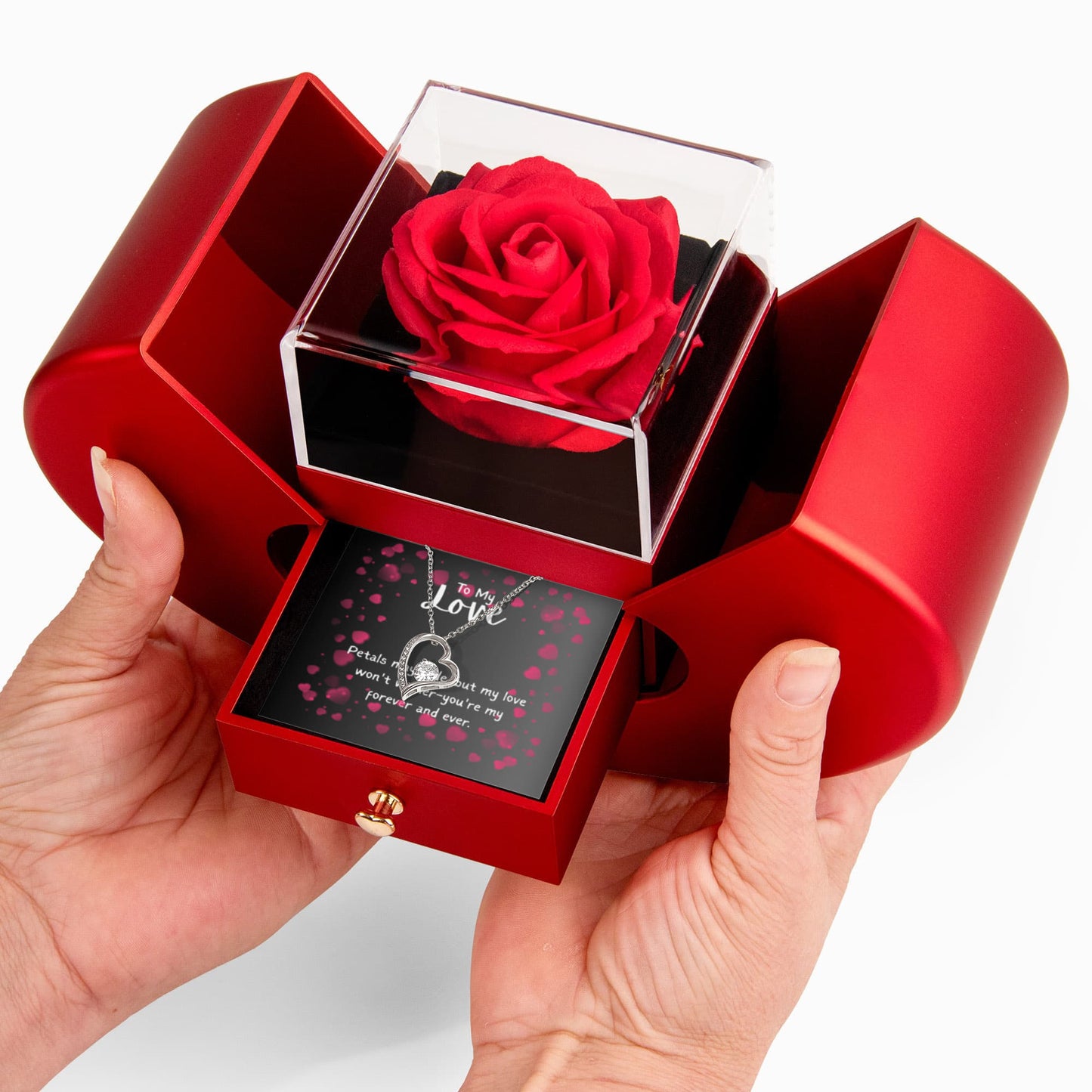 To My Love, Wife -Rose In Heart Box ,Forever Love Necklace