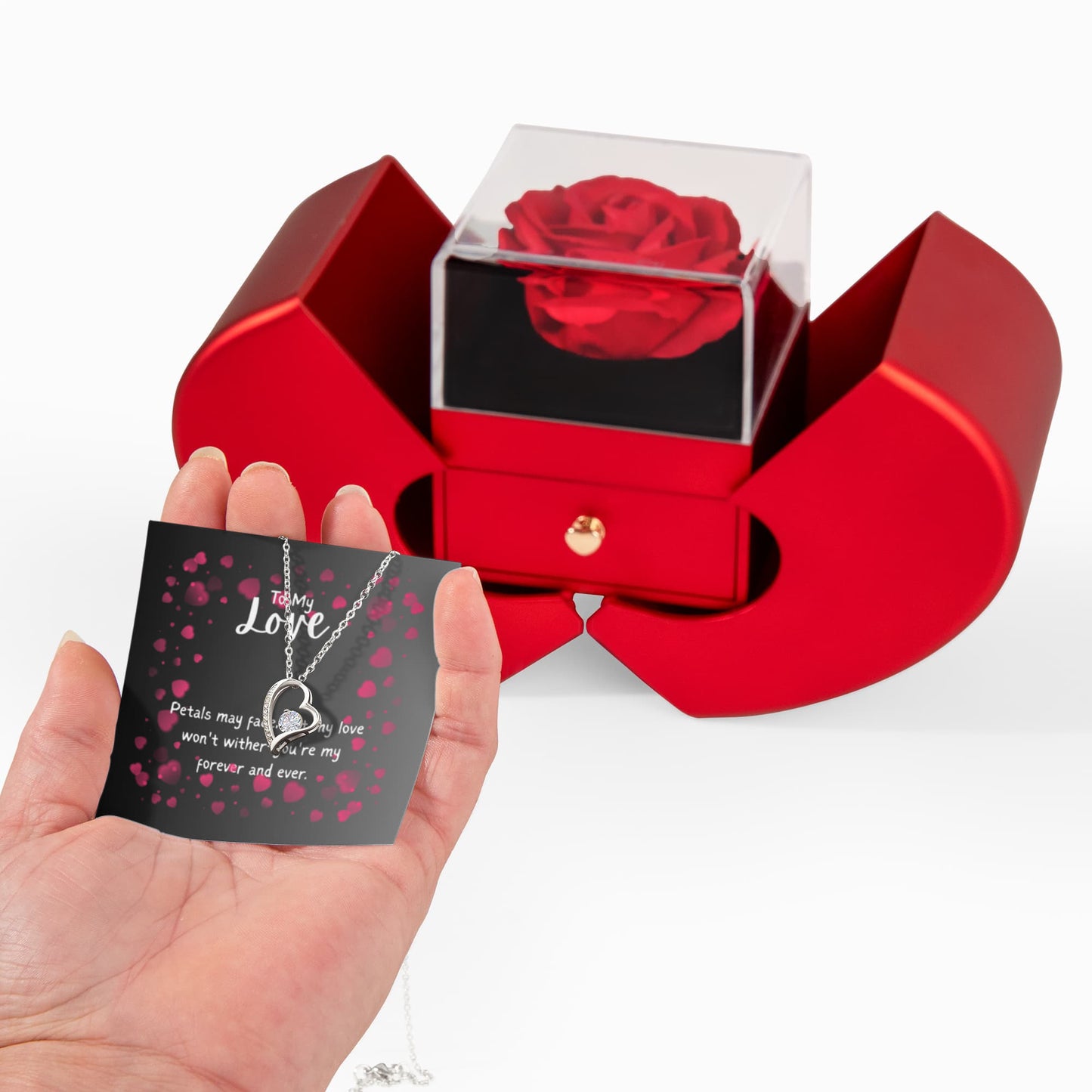 To My Love, Wife -Rose In Heart Box ,Forever Love Necklace