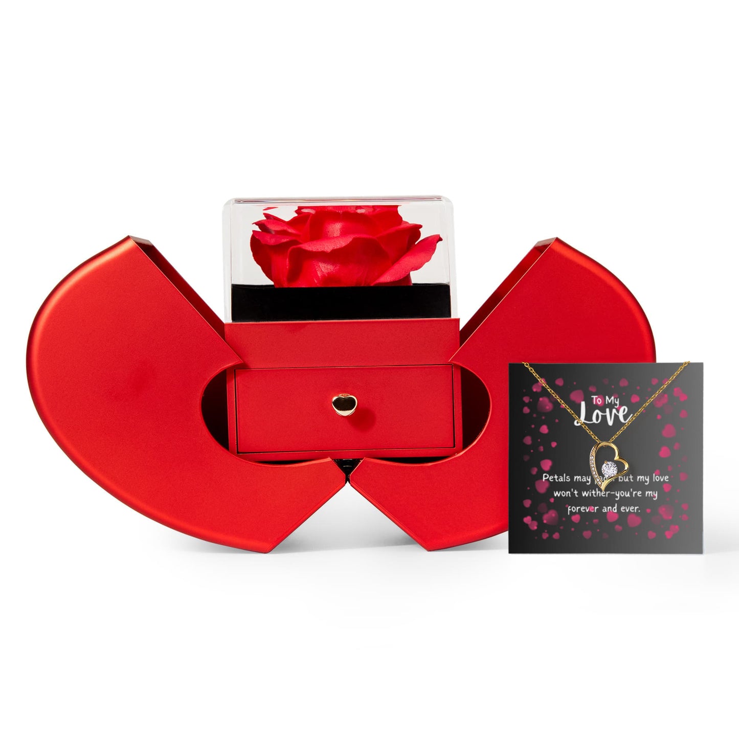 To My Love, Wife -Rose In Heart Box ,Forever Love Necklace