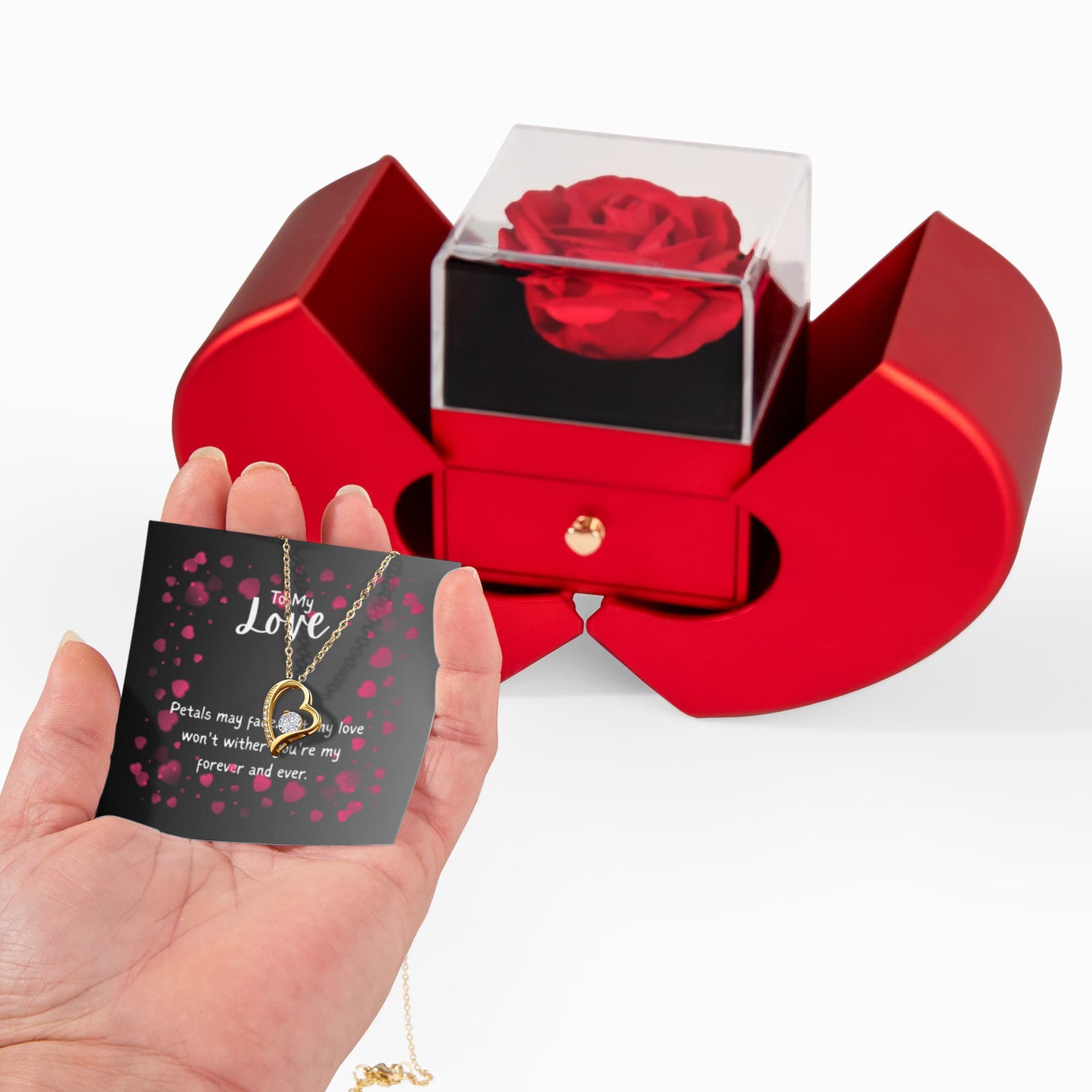 To My Love, Wife -Rose In Heart Box ,Forever Love Necklace